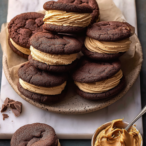 Delish Chocolate Peanut Butter Sandwich Cookies