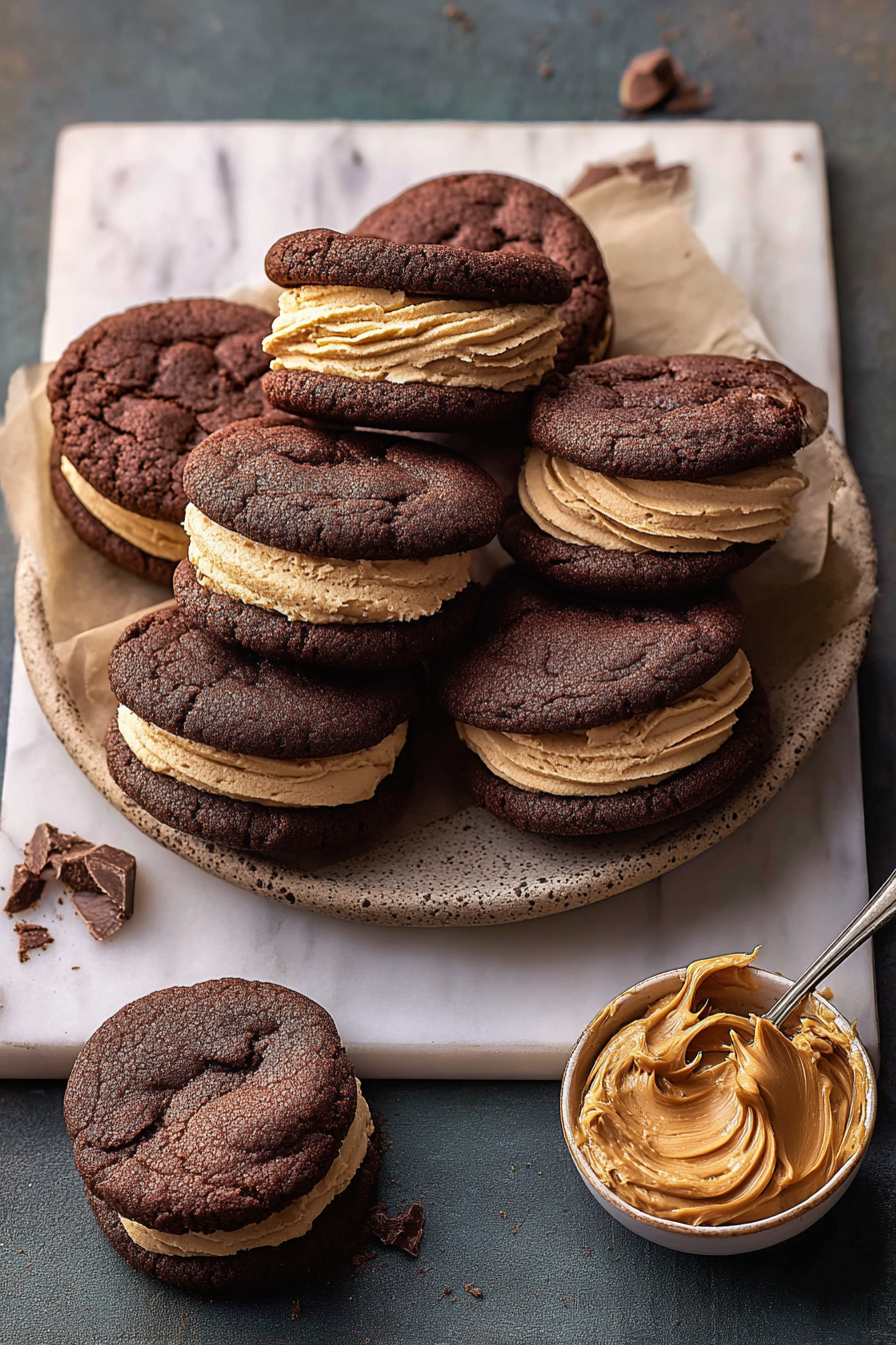 Delish Chocolate Peanut Butter Sandwich Cookies