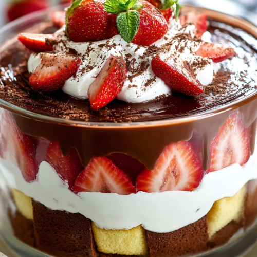 Delish Strawberry Chocolate Pound Cake Trifle