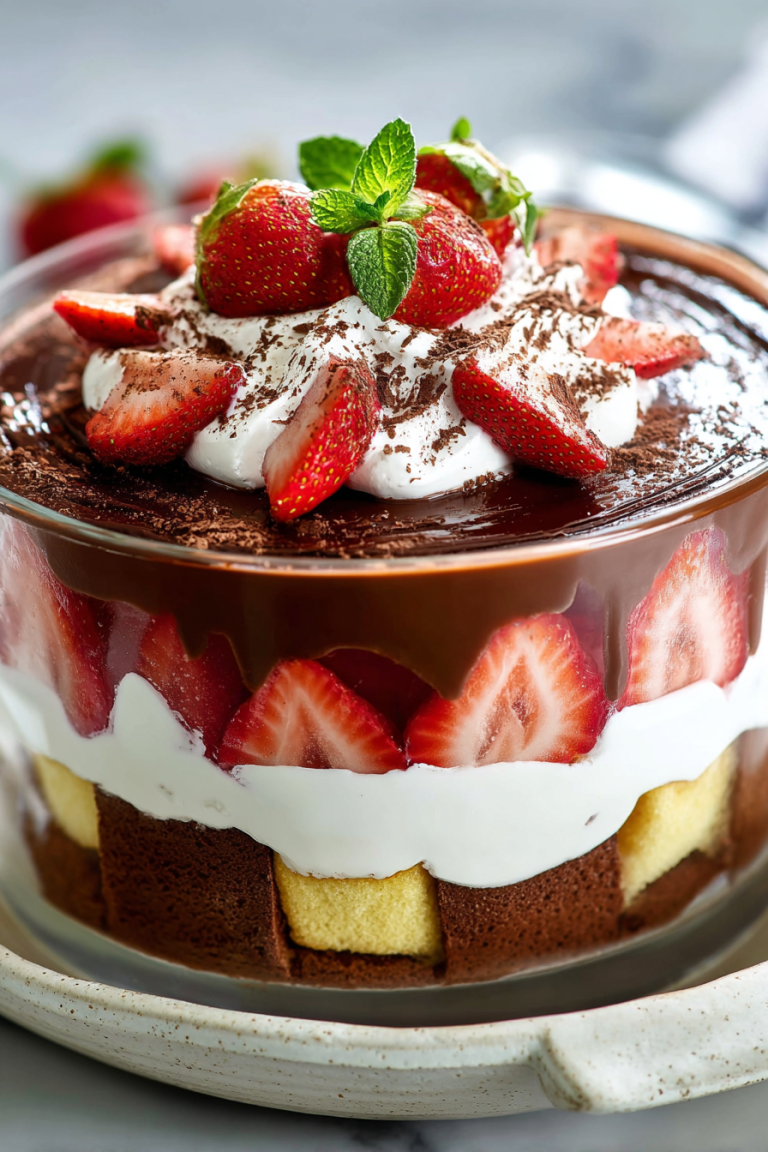 Delish Strawberry Chocolate Pound Cake Trifle