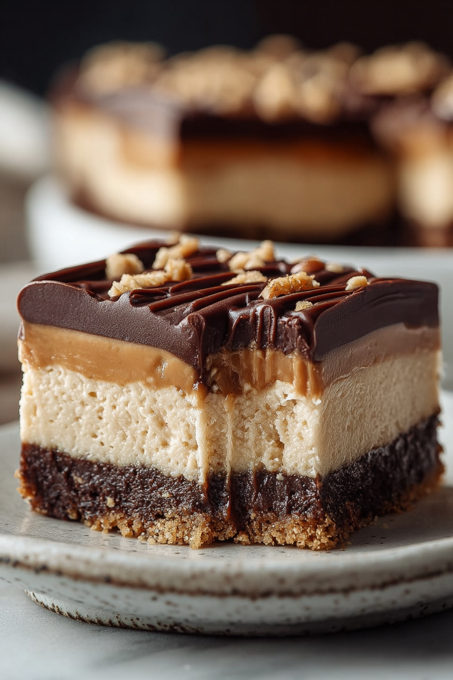 Easy No Bake Buckeye Cheesecake Bars