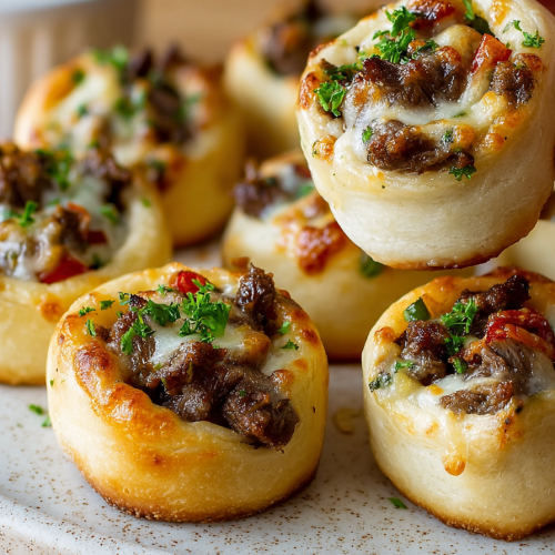 Easy Philly Cheese Steak Crescent Pinwheels