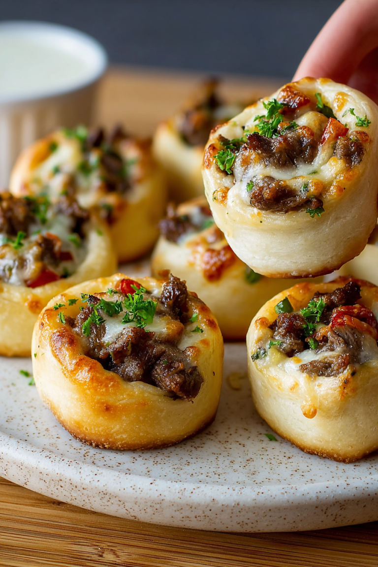 Easy Philly Cheese Steak Crescent Pinwheels