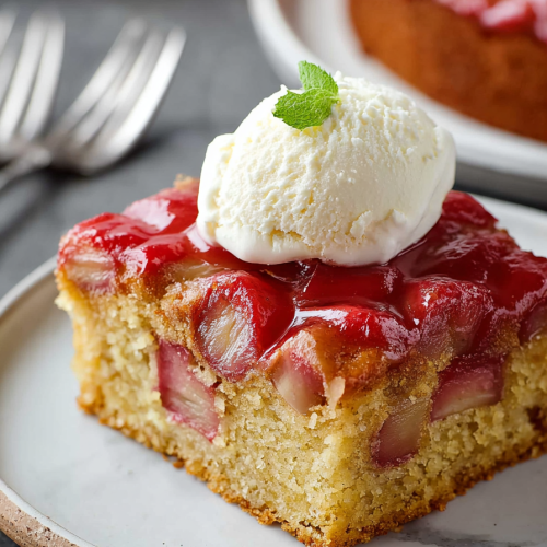 Easy Rhubarb Cake with Tangy Sauce