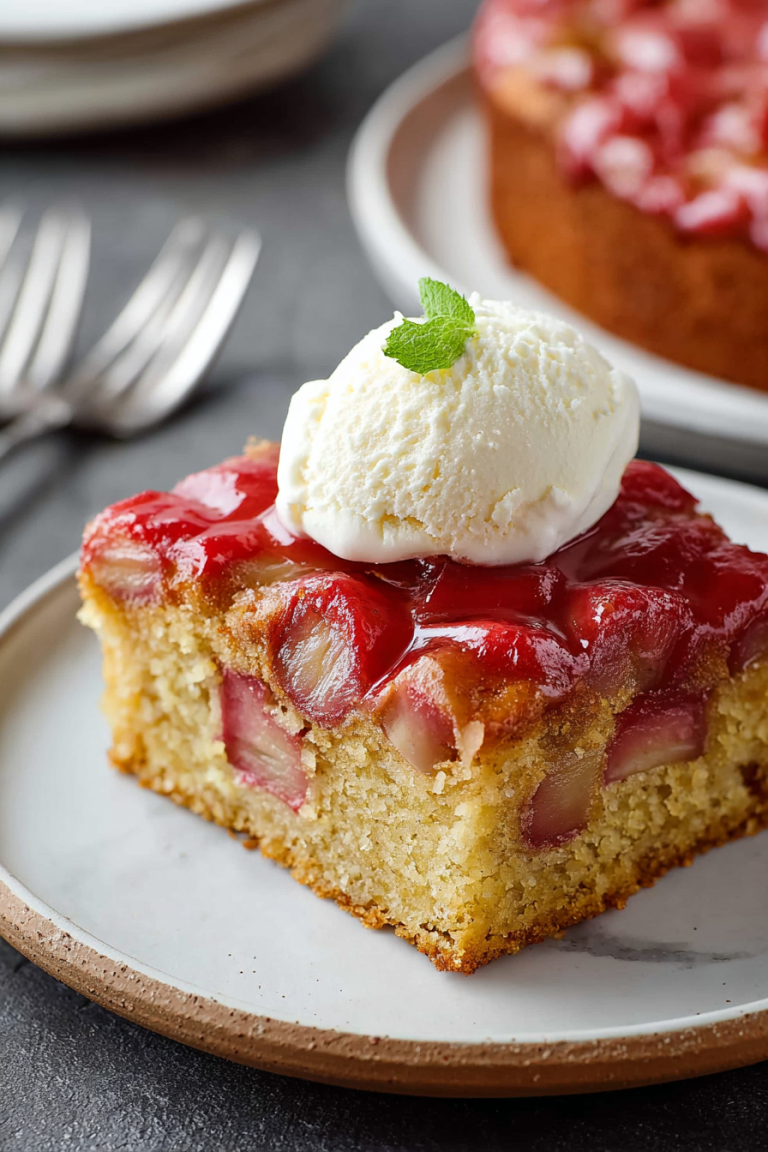 Easy Rhubarb Cake with Tangy Sauce