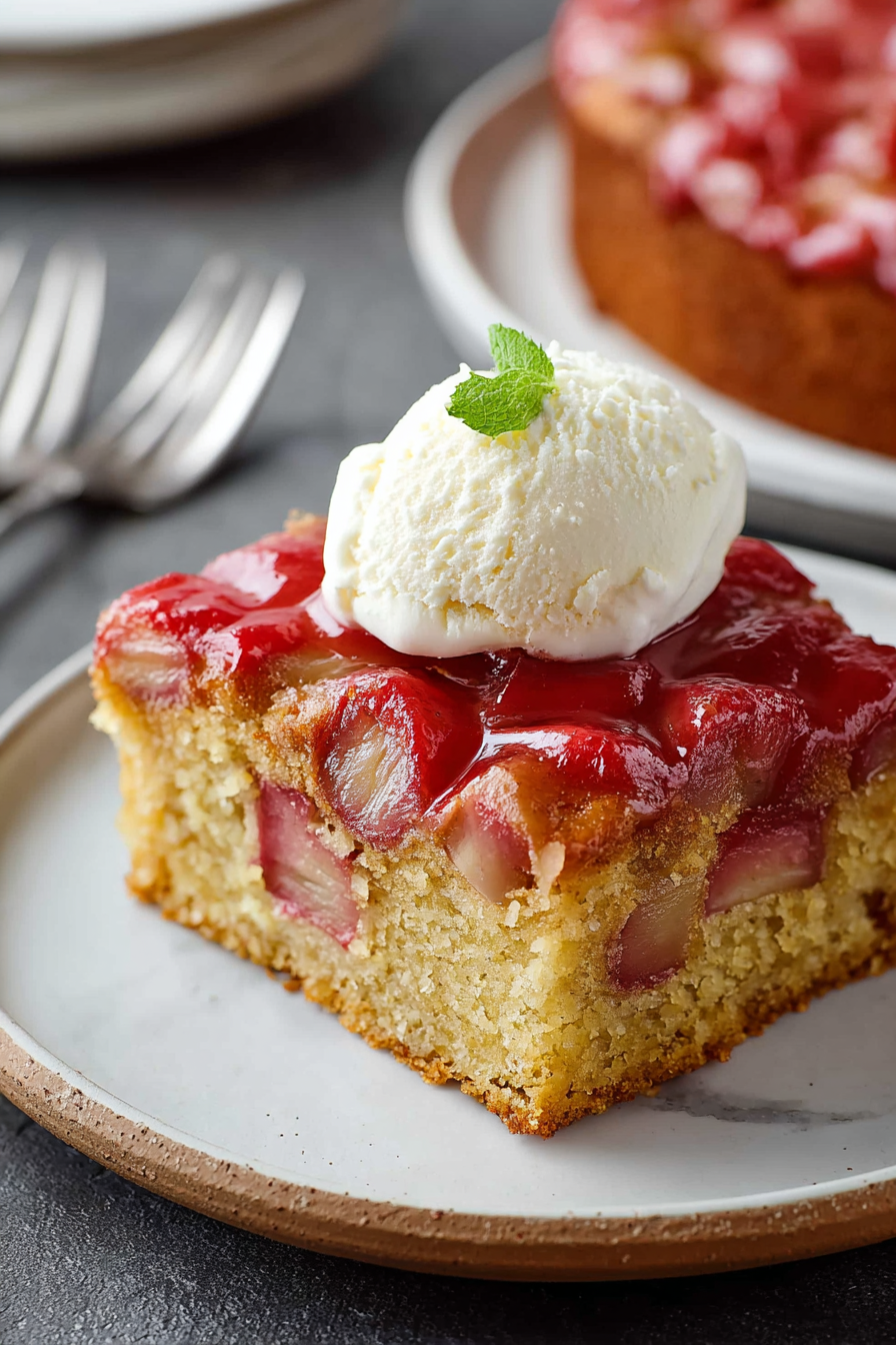 Easy Rhubarb Cake with Tangy Sauce