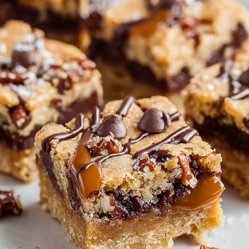 Delish Chewy Turtle Cookie Bars