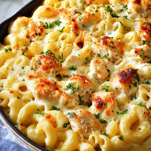 Delish Chicken Alfredo Pasta Bake