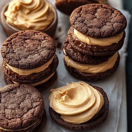Delish Chocolate Peanut Butter Sandwich Cookies
