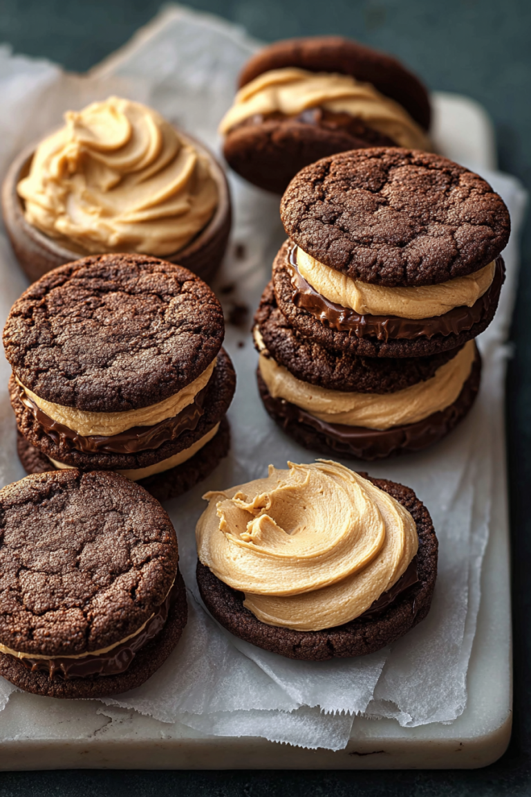Delish Chocolate Peanut Butter Sandwich Cookies