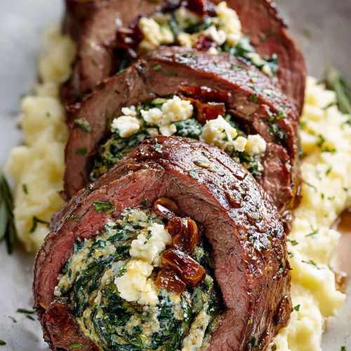 Delish Mushroom Spinach Stuffed Flank Steak