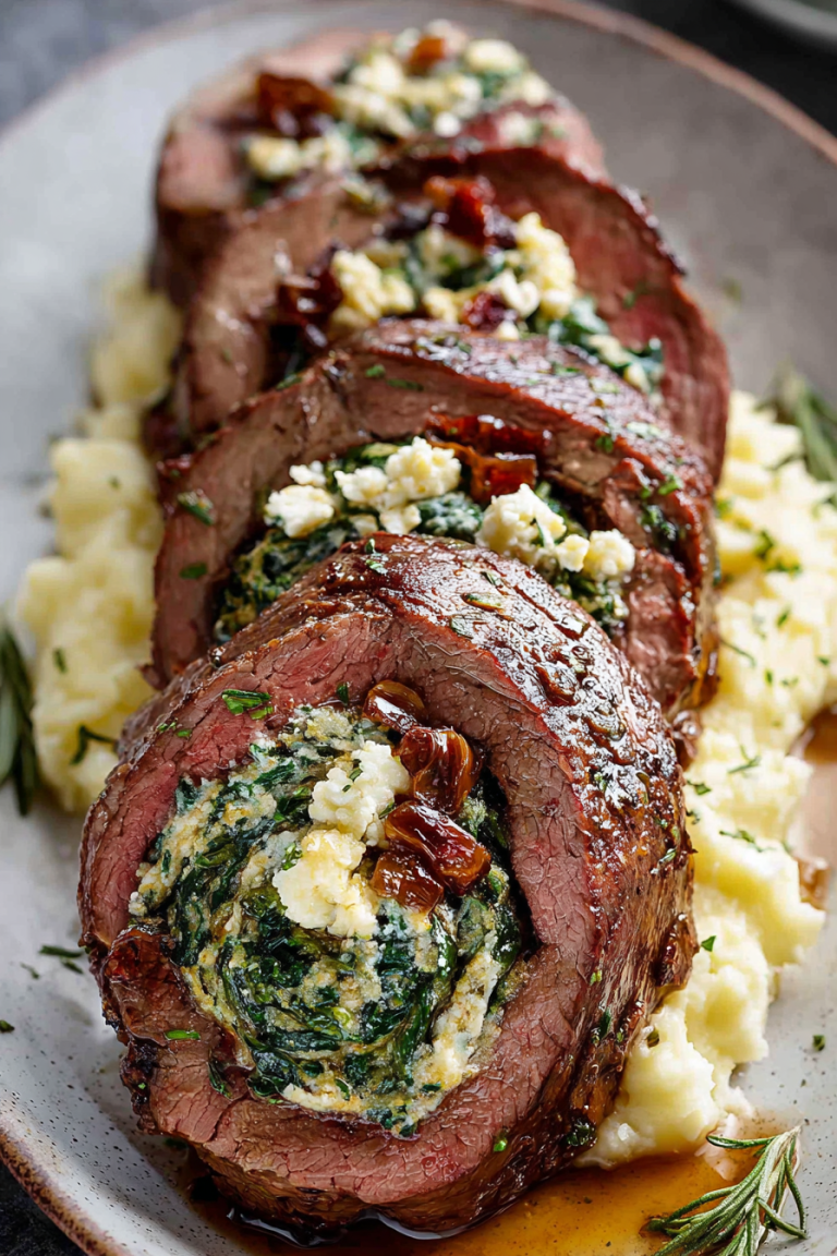 Delish Mushroom Spinach Stuffed Flank Steak