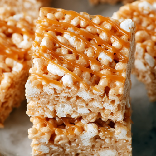 Delish Salted Caramel Rice Krispie Treats