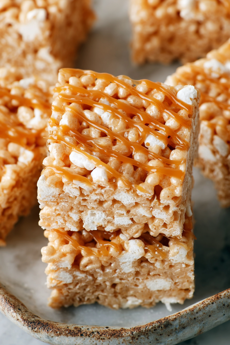 Delish Salted Caramel Rice Krispie Treats