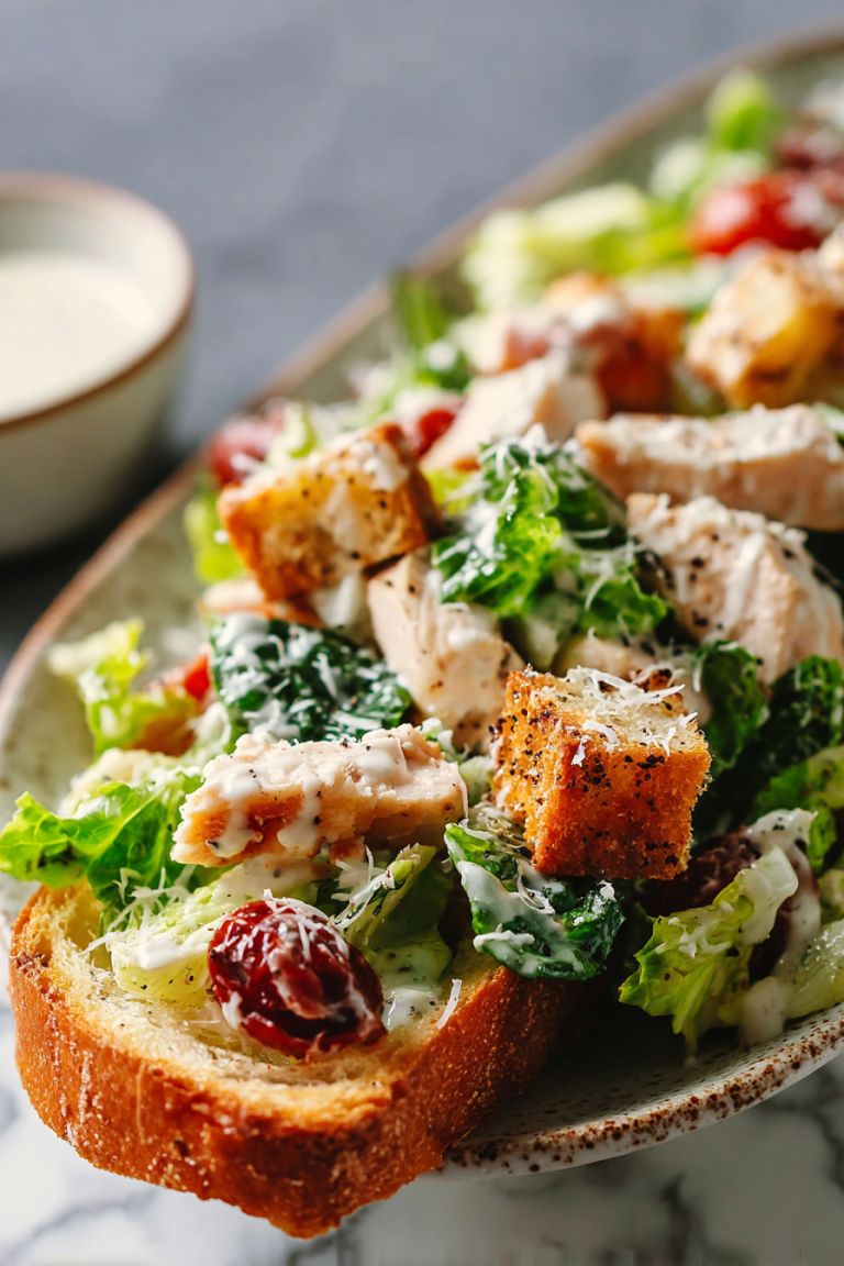 Easy Chicken Caesar Salad with Garlic Bread