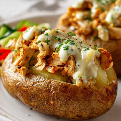 Easy Chicken Cheesesteak Baked Potatoes