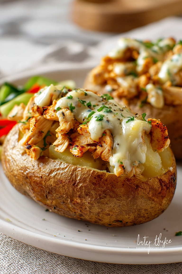 Easy Chicken Cheesesteak Baked Potatoes