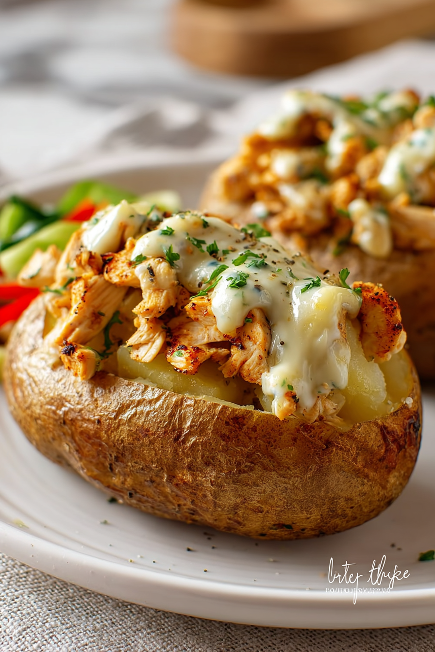 Easy Chicken Cheesesteak Baked Potatoes