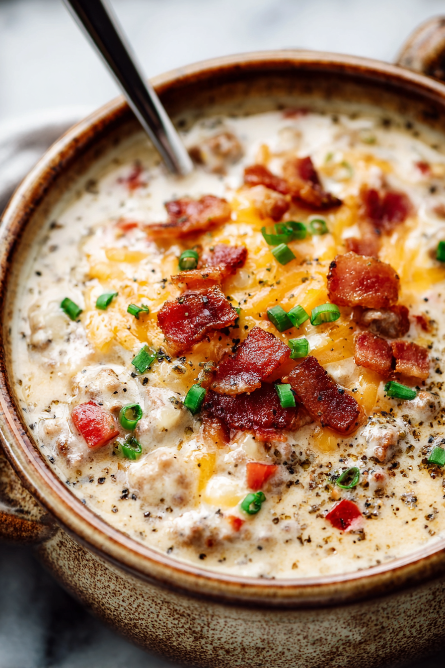 Easy Slow Cooker Bacon Cheeseburger Soup
