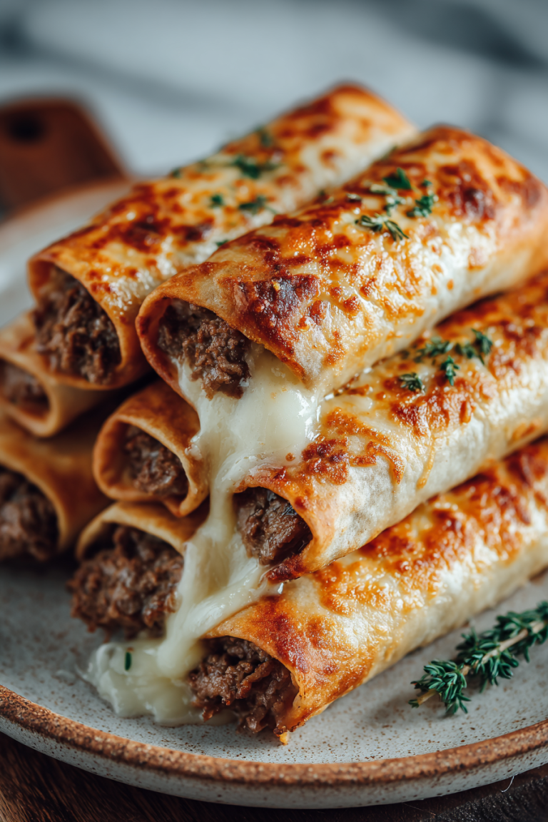 Beef Chimichangas with Melted Cheese