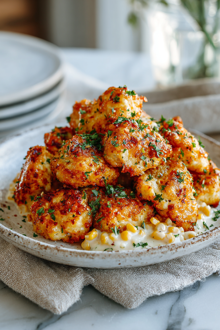 Cajun Chicken Bites with Alfredo Corn