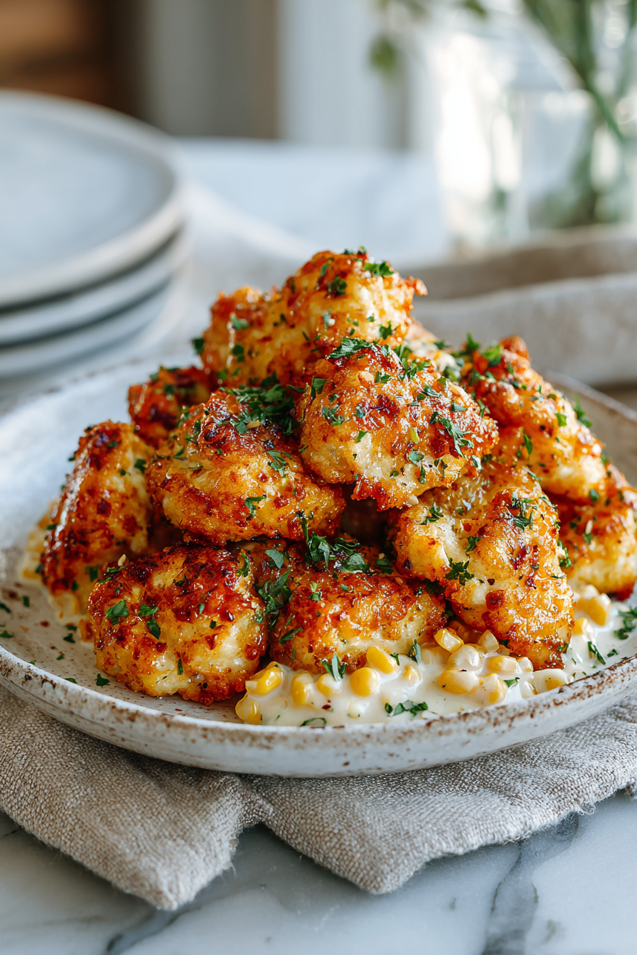 Cajun Chicken Bites with Alfredo Corn
