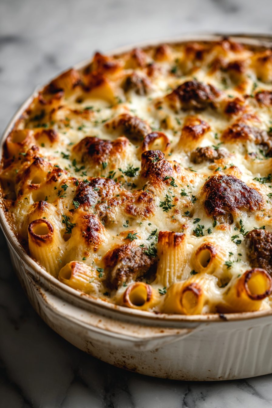 Cajun Steak Cheesy Rigatoni Bake