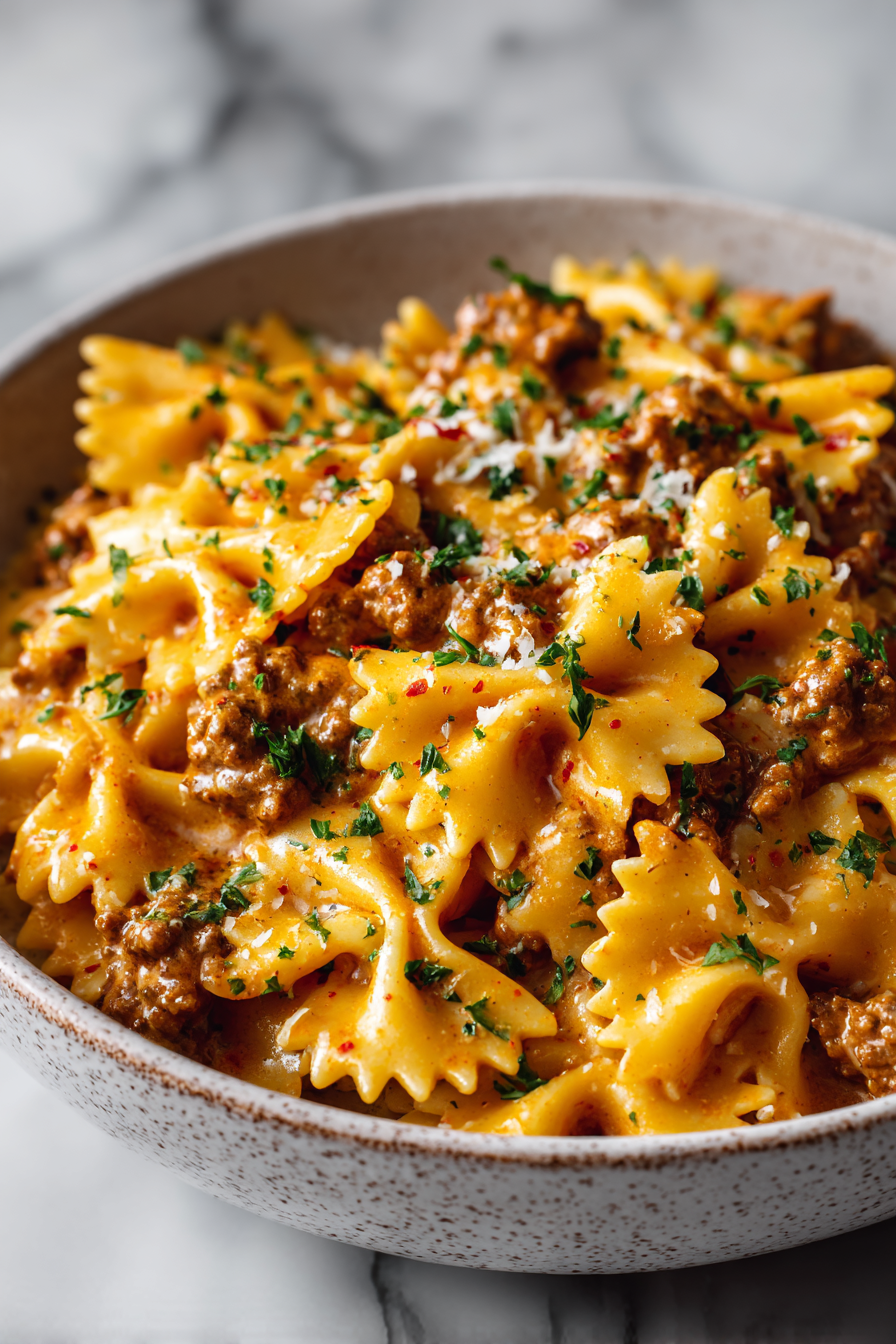 Cheesy Bowtie Dinner with Cajun Ground Beef