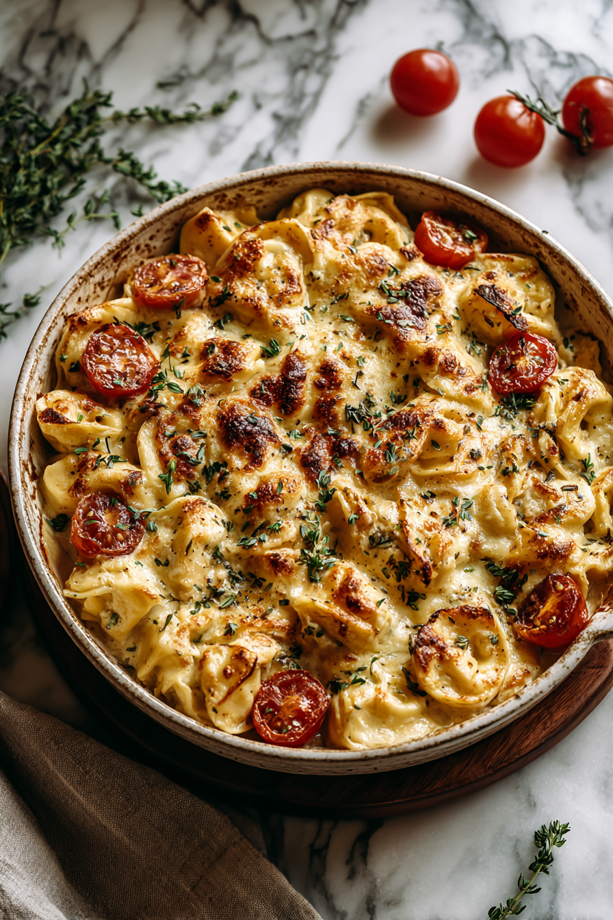 Cheesy Chicken Tortellini Bake for Two