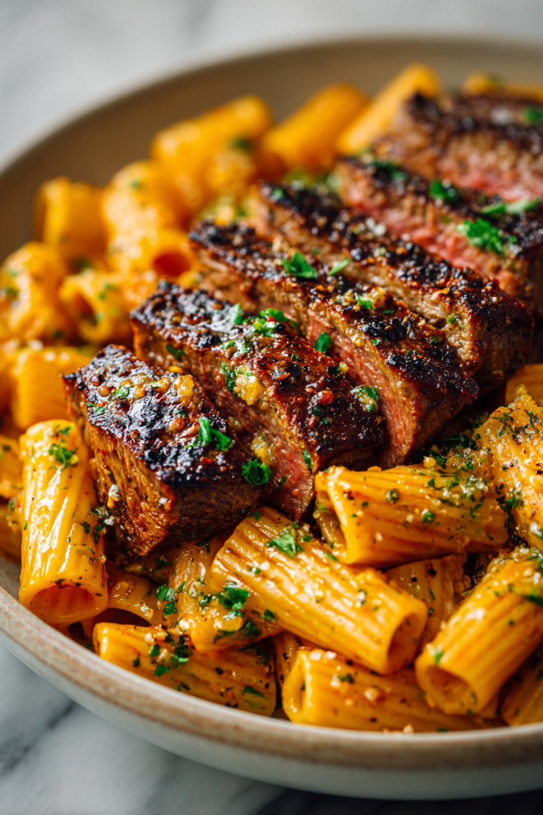 Cheesy Garlic Butter Steak with Rigatoni