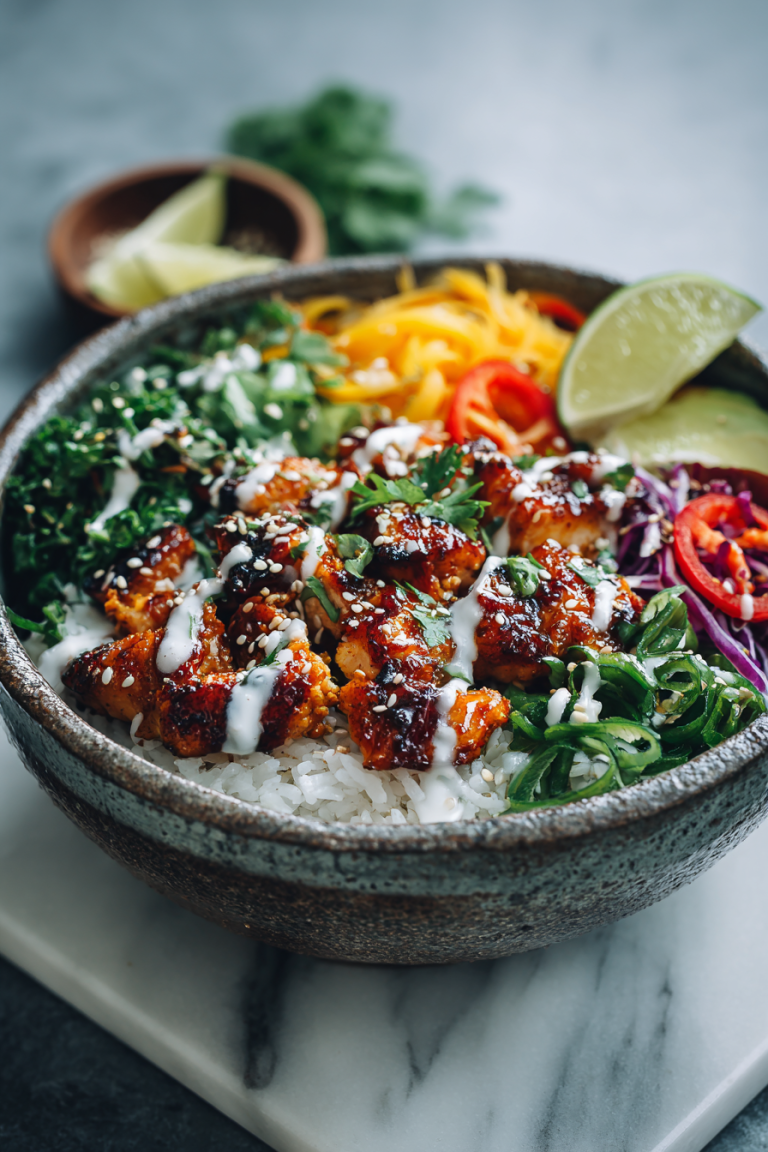 Chili Chicken Bowl with Coconut Drizzle