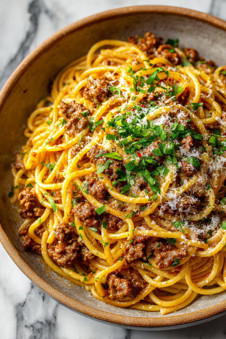 Creamy Cajun Beef Spaghetti