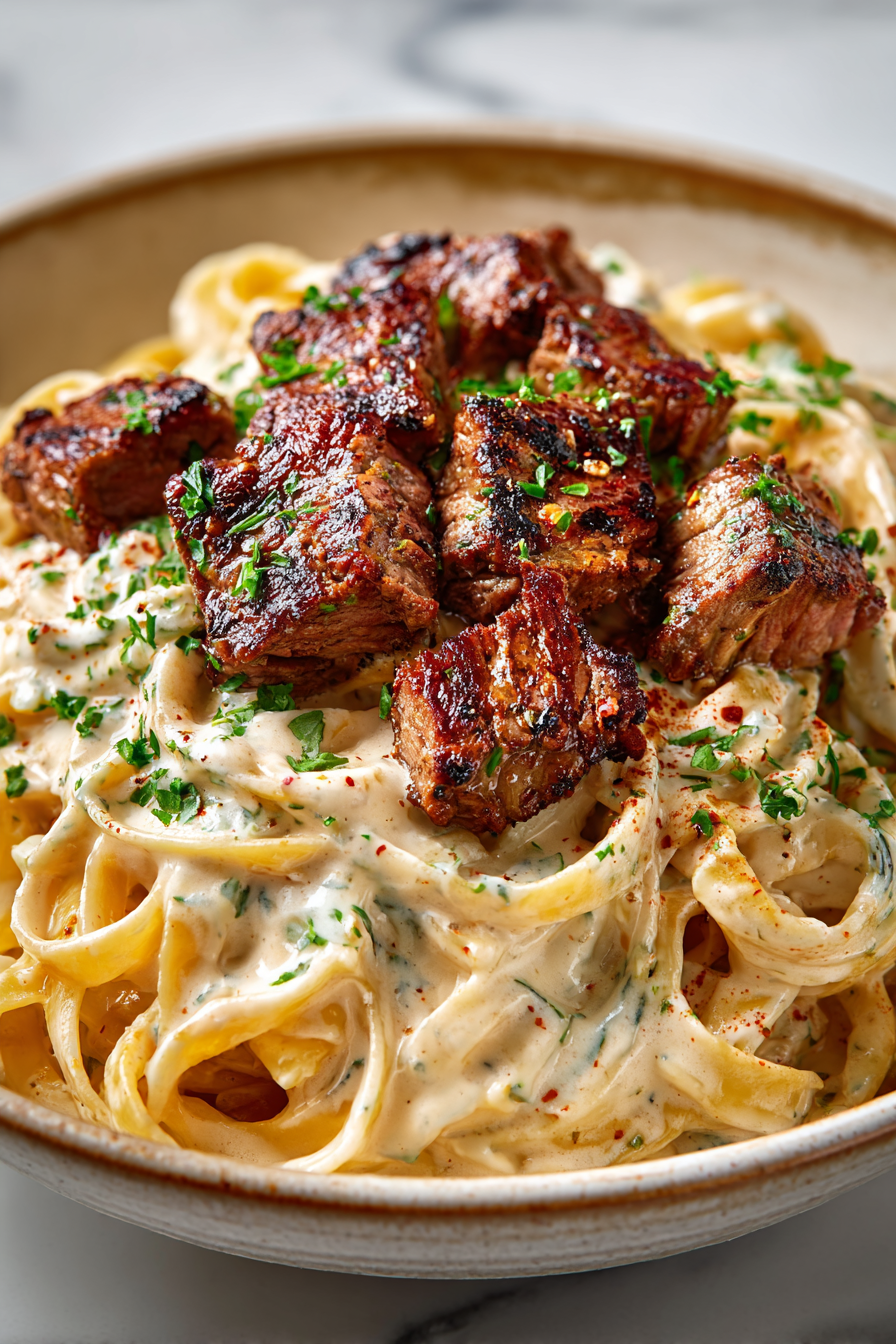 Creamy Cajun Steak Fettuccine Alfredo Recipe
