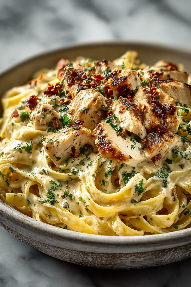 Creamy Chicken Fettuccine with Garlic Sauce