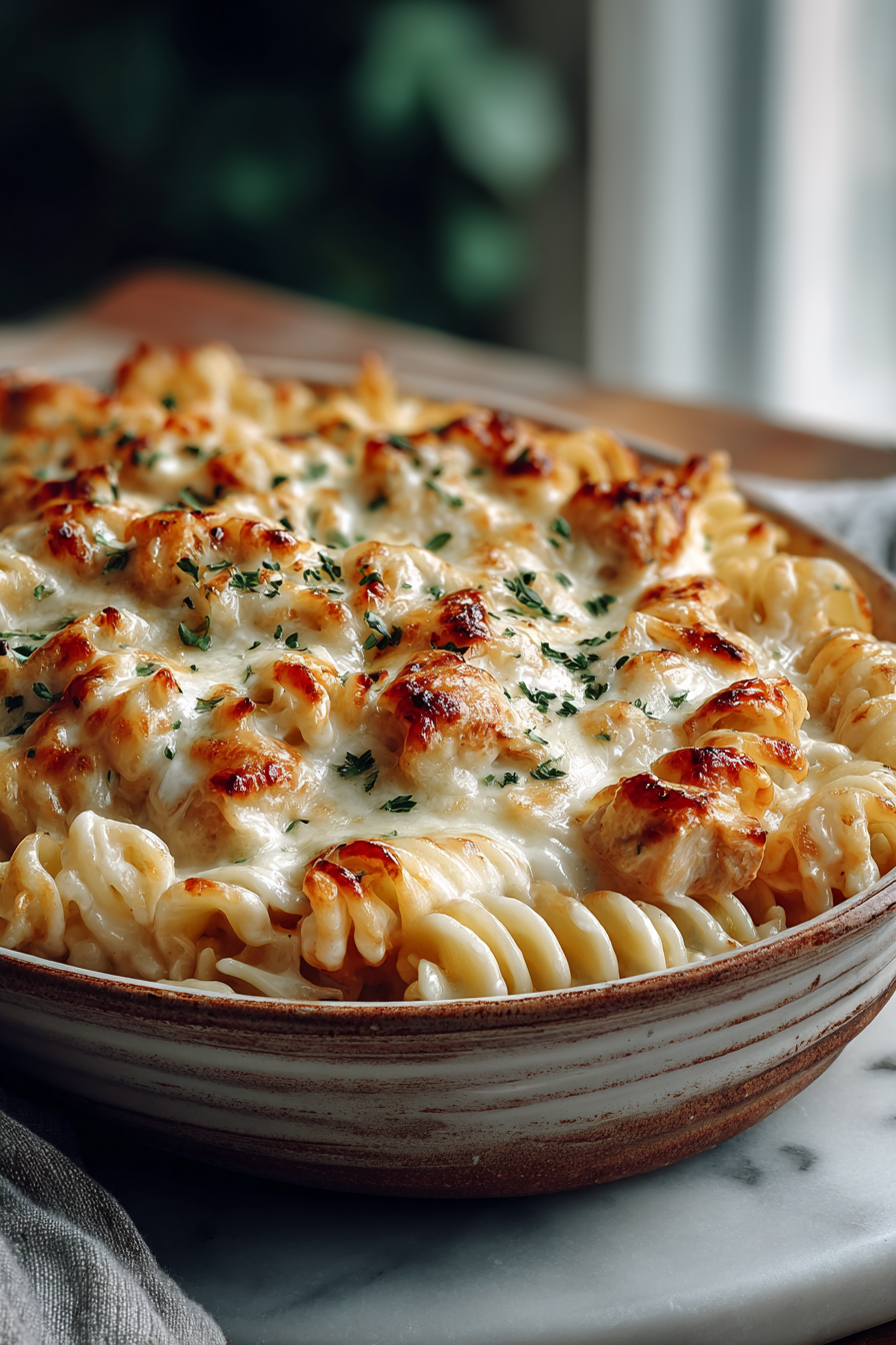Creamy Chicken Rotini with Mozzarella Sauce