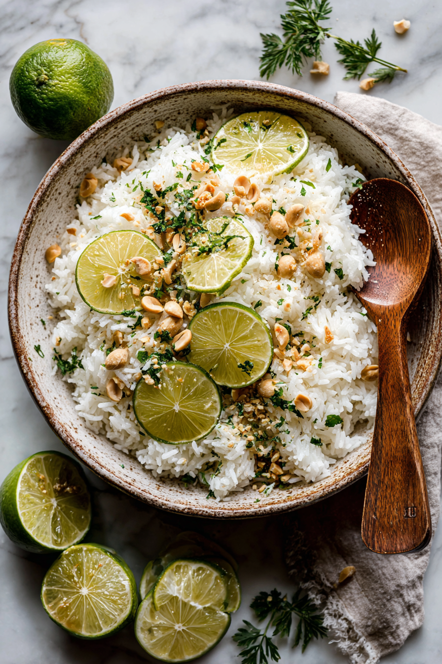 Creamy Coconut Lime Rice with Peanuts