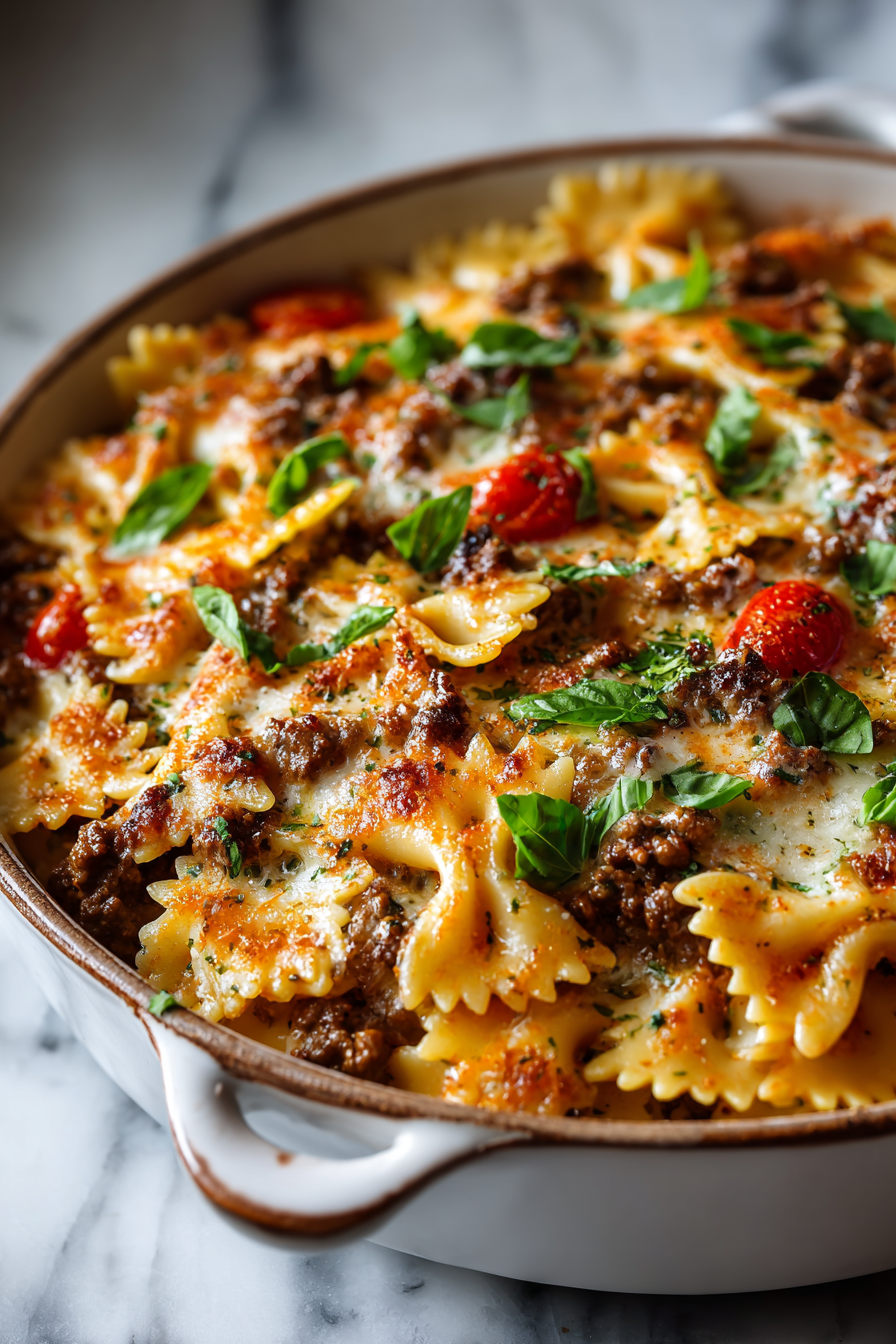 Creamy Ground Beef Bowtie Dinner Bake