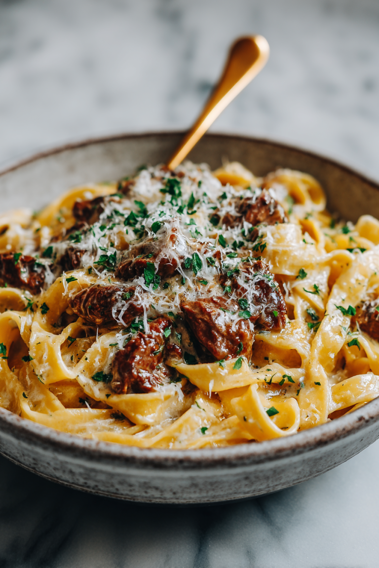 Creamy Parmesan Beef Fettuccine