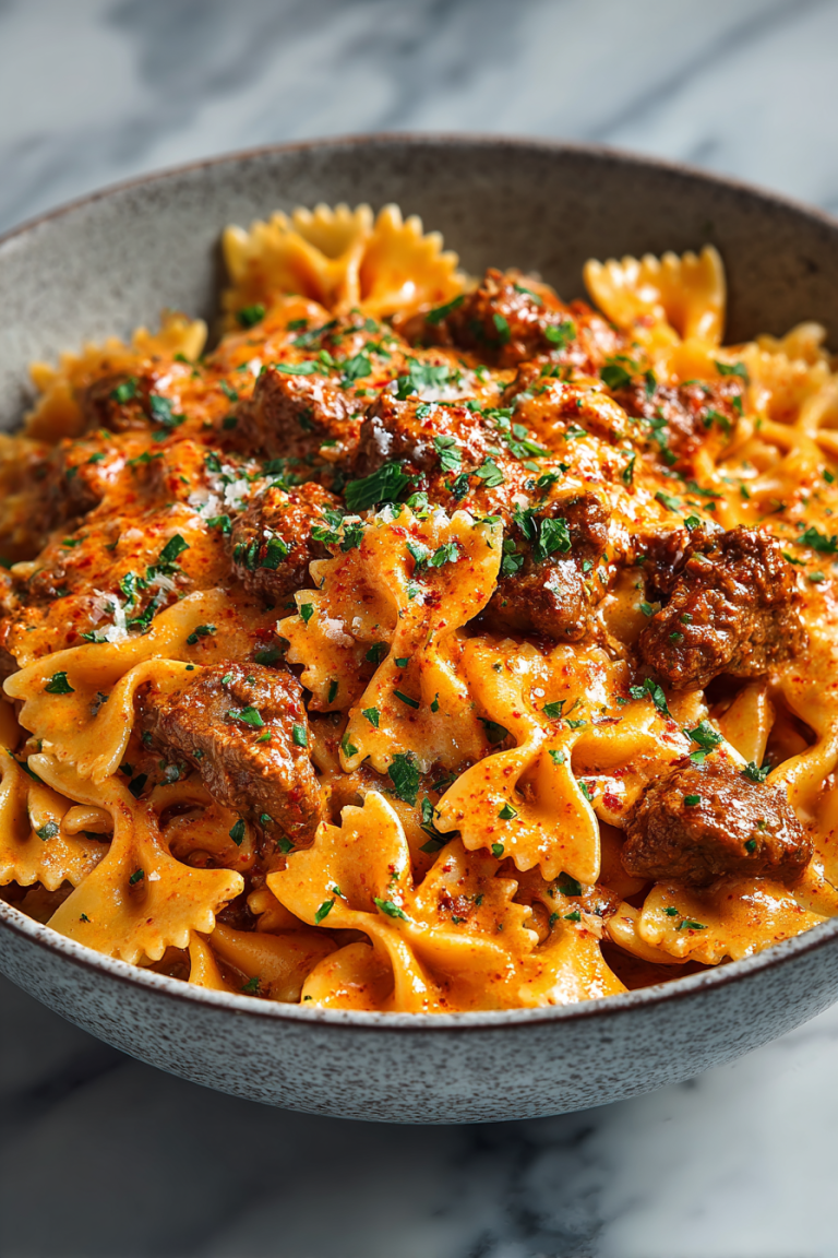 Creamy Velveeta Bowtie Italian Beef Dinner