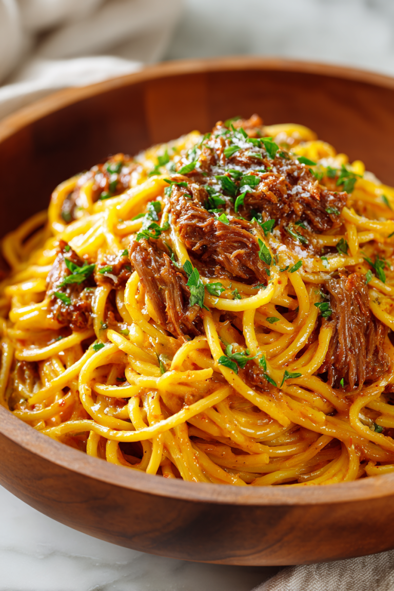 Creamy Velveeta Italian Beef Spaghetti