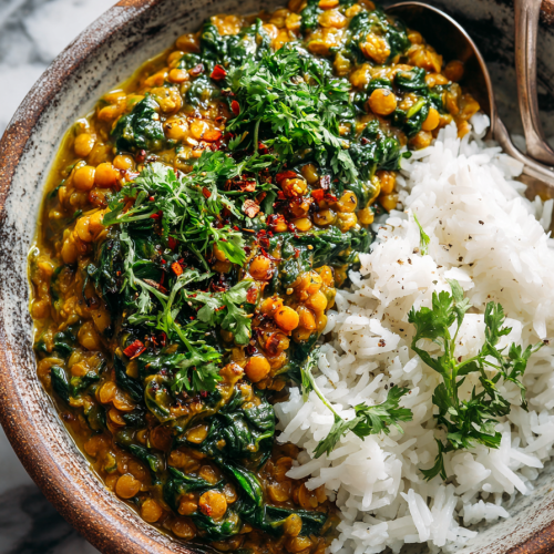 Curried Lentil Dinner with Spinach