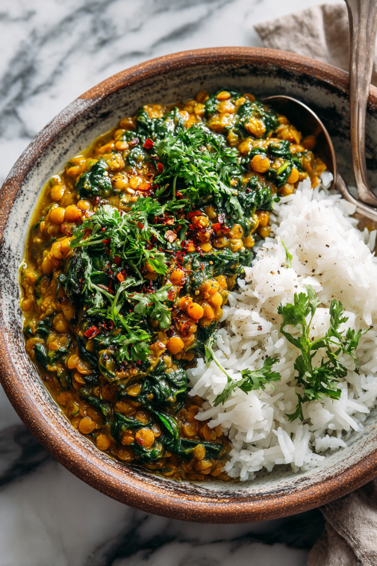 Curried Lentil Dinner with Spinach