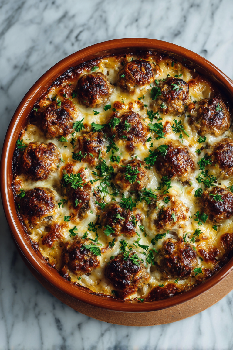 Easy Honey Garlic Meatball Rice Bake