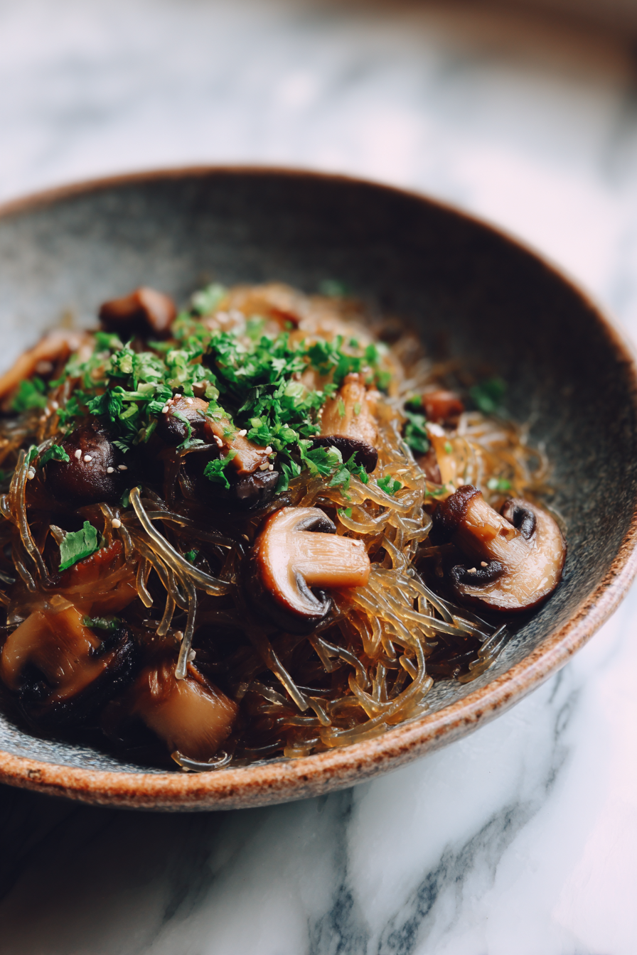 Easy One-Pot Glass Noodles with Braised Mushrooms