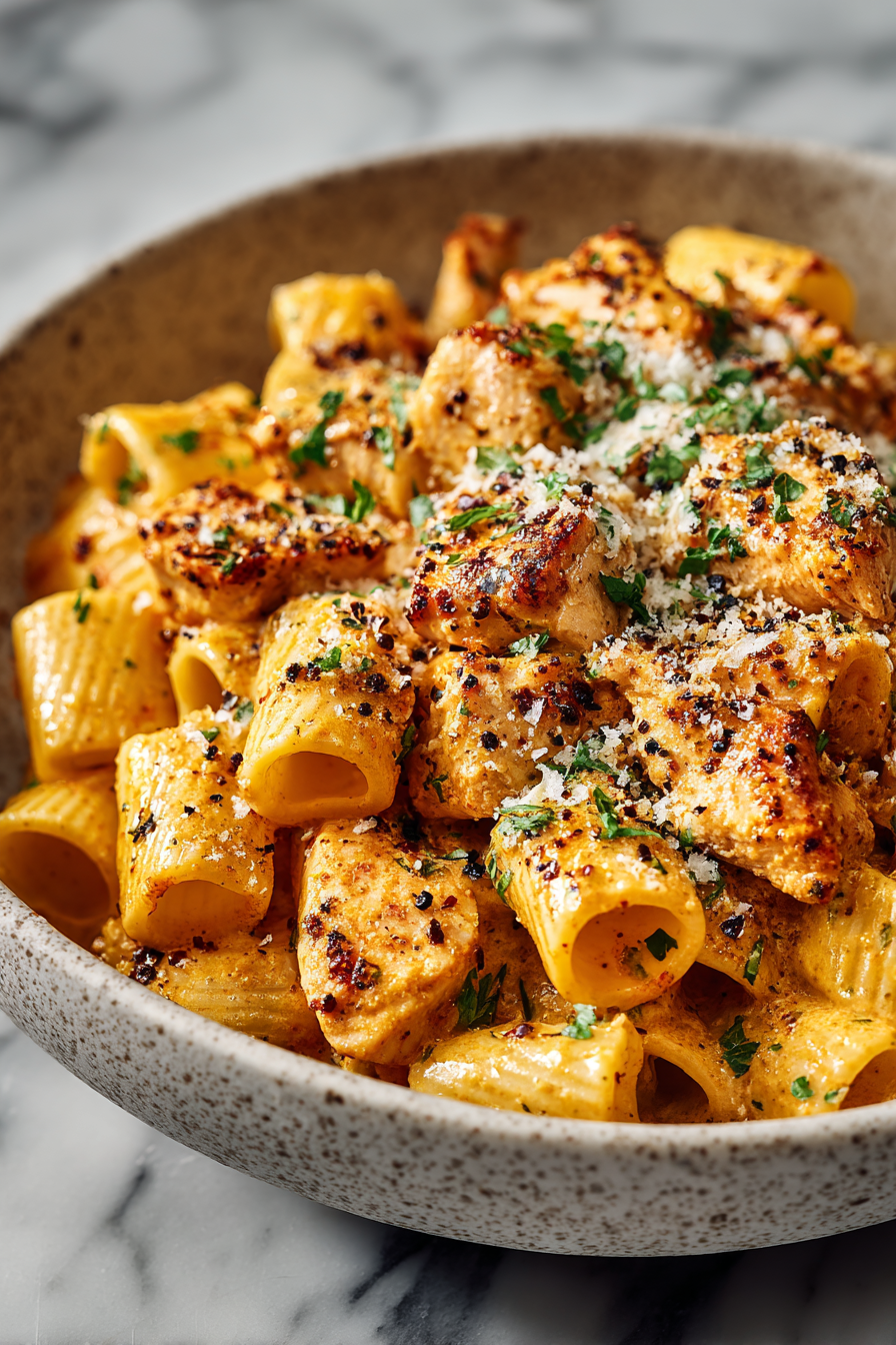 Garlic Butter Chicken Parmesan Rigatoni