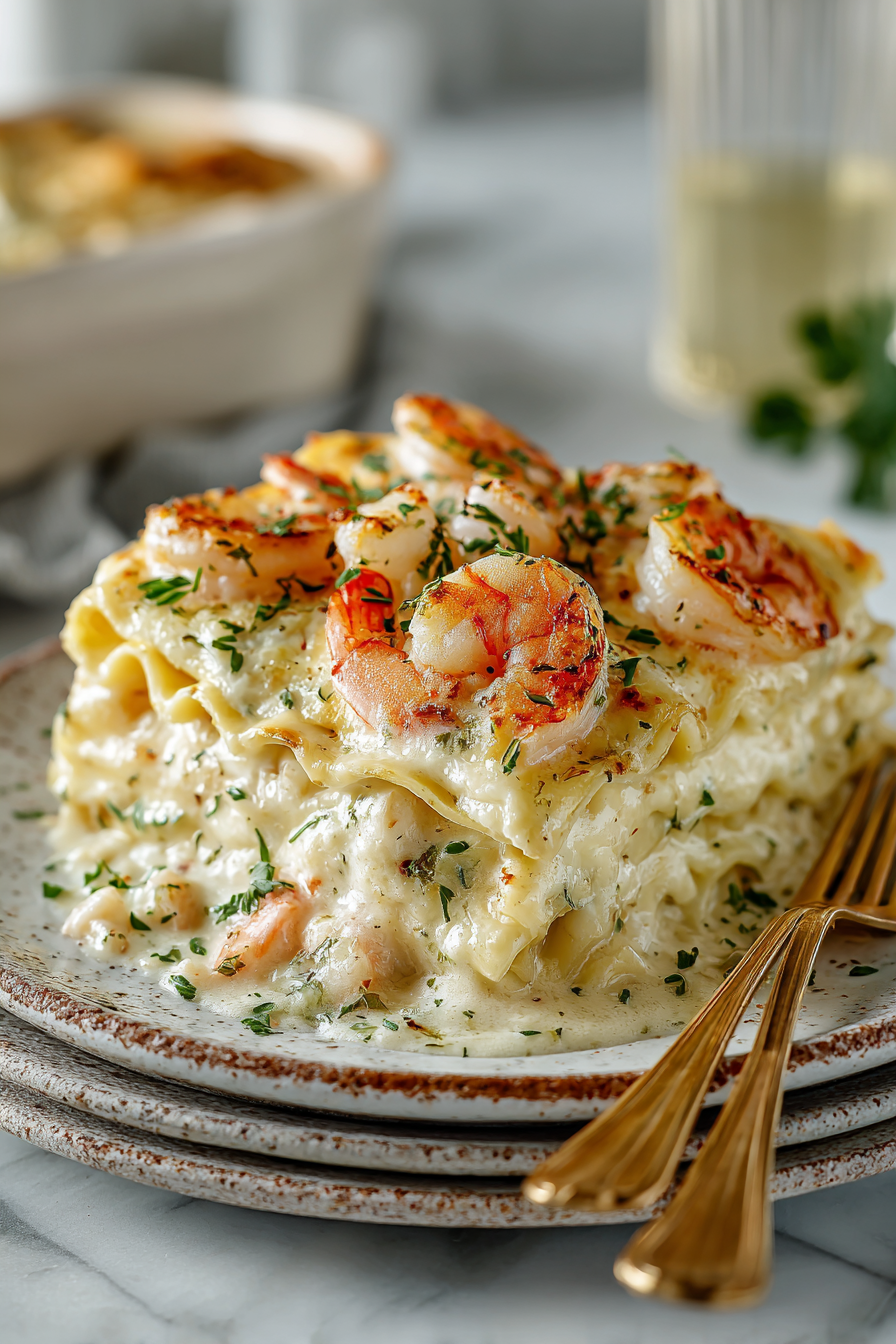 Garlic Butter Shrimp Lasagna Rolls