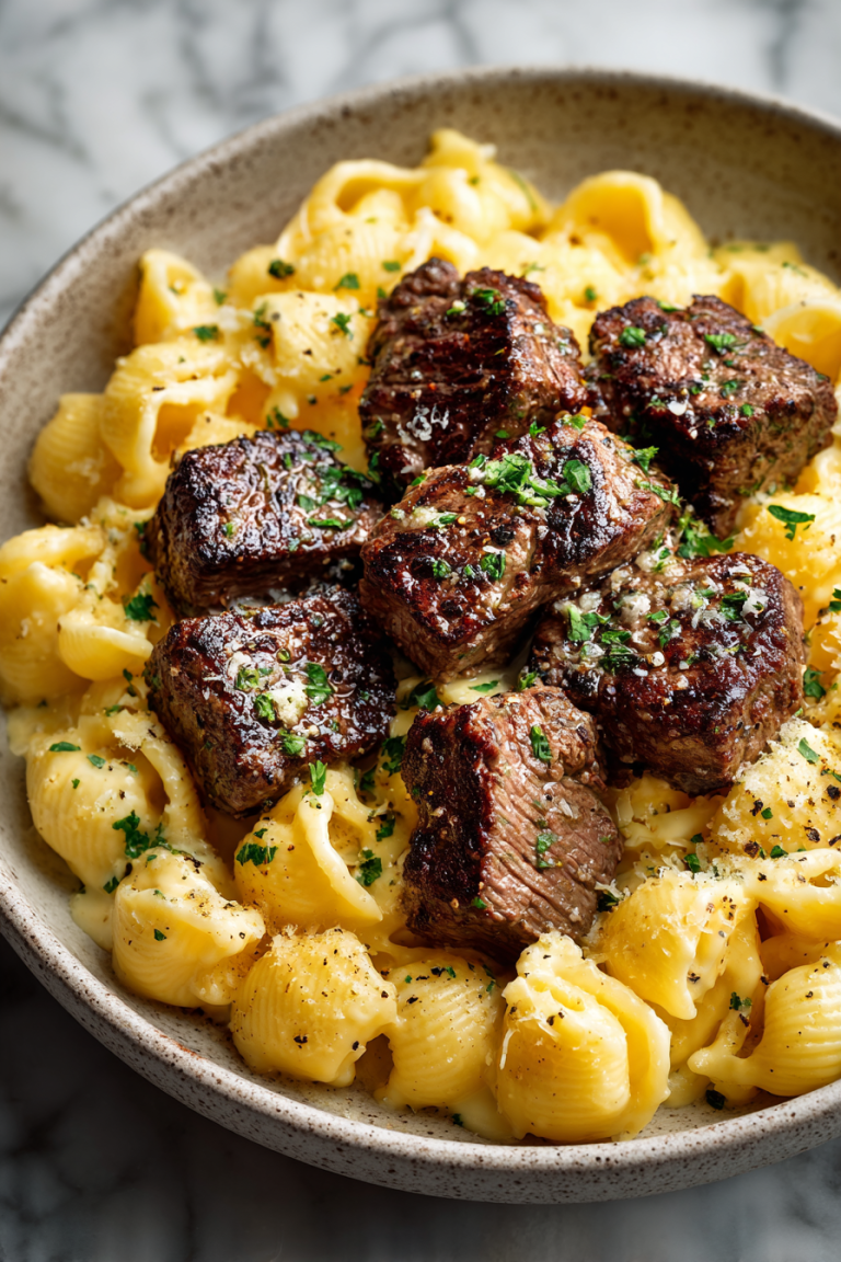 Garlic Butter Steak Bites with Cheddar Shells