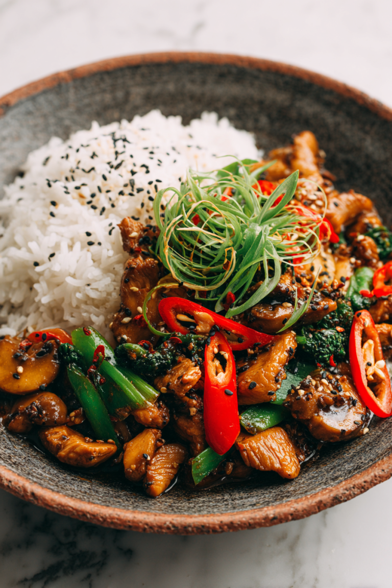Garlic Chicken Stir Fry with Rice