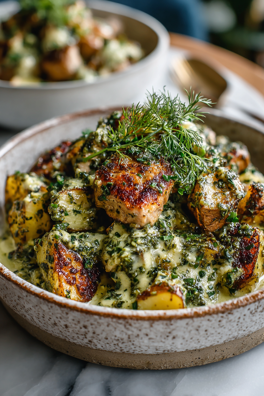 Greek Chicken Alfredo with Garlic Potatoes