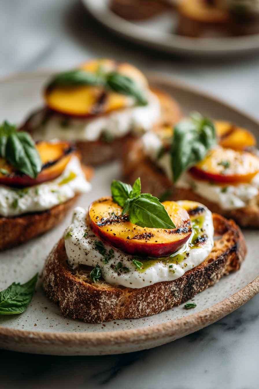 Grilled Peach Burrata Crostini